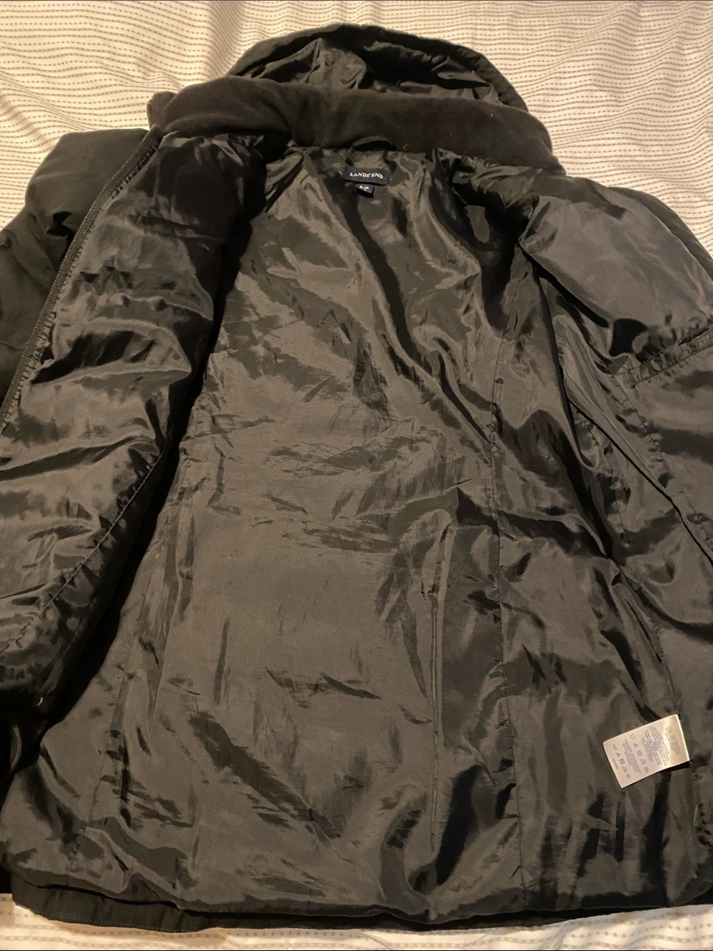 Lands' End Down-Filled Black Quilted Hooded Puffer Coat-Small Outerwear Winter - Picture 9 of 10